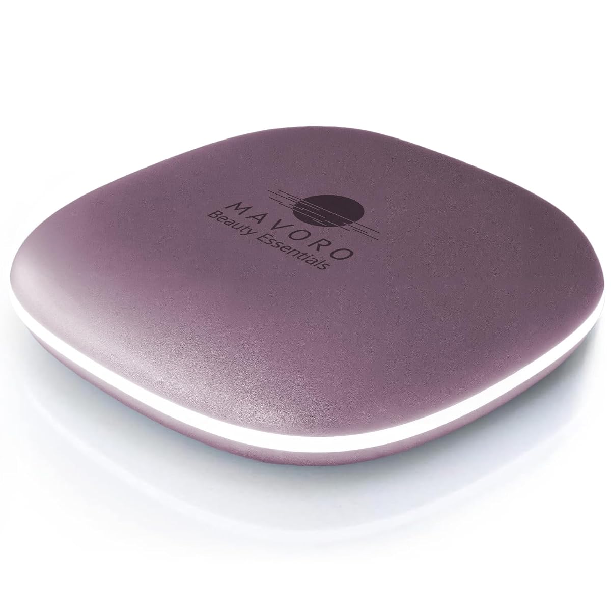 Miroir de voyage Mavoro violet ouvert avec éclairage LED et pochette en velours