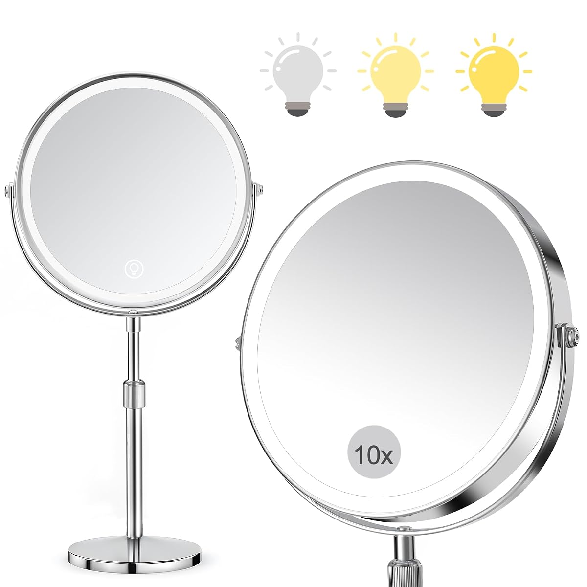 Miroir de maquillage lumineux Surfou à poser, double face, sur un meuble de salle de bain