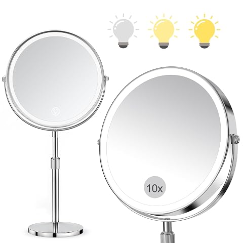 Miroir de maquillage lumineux Surfou à poser, double face, sur un meuble de salle de bain