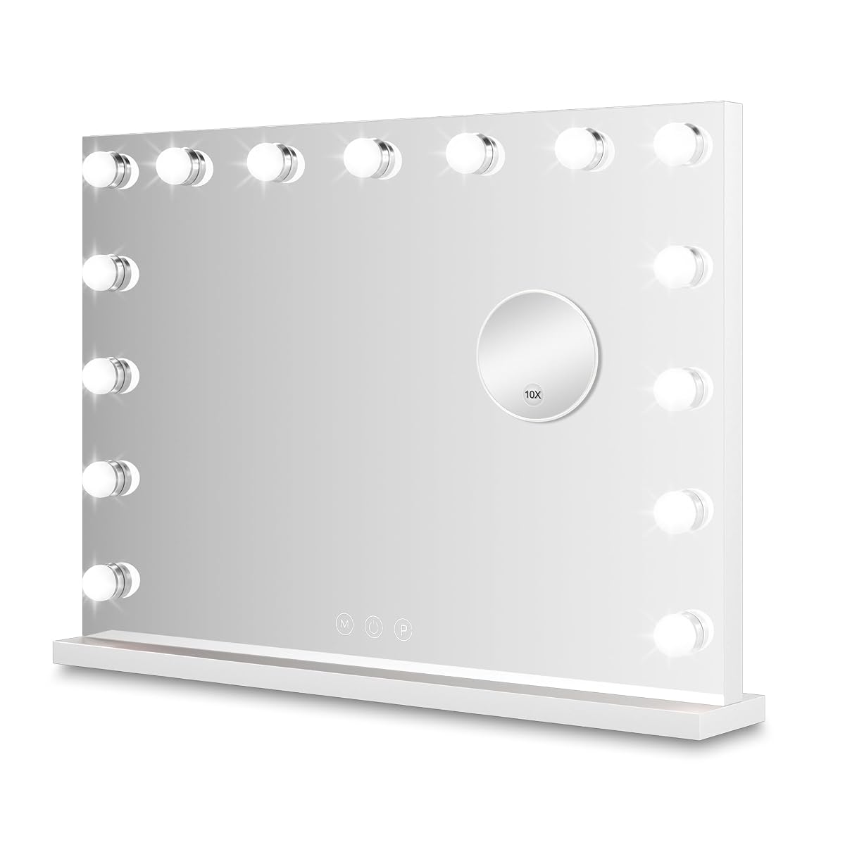 Miroir de maquillage blanc avec 18 ampoules LED, miroir grossissant et socle en métal