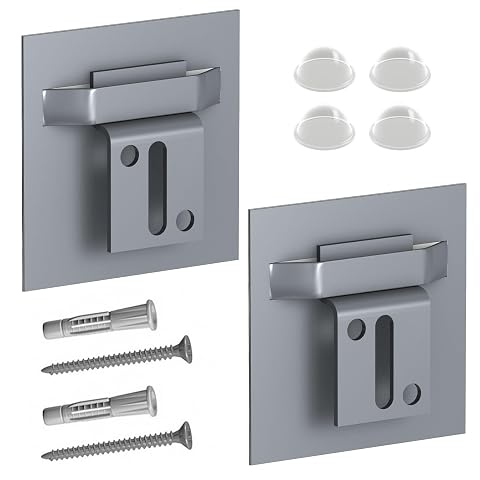 Kit de fixation pour miroir avec deux plaques adhésives, supports, vis, chevilles et blocs transparents