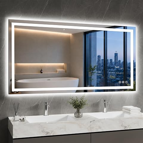 Miroir mural rectangulaire Xramfy avec éclairage LED frontal et halo rétroéclairé