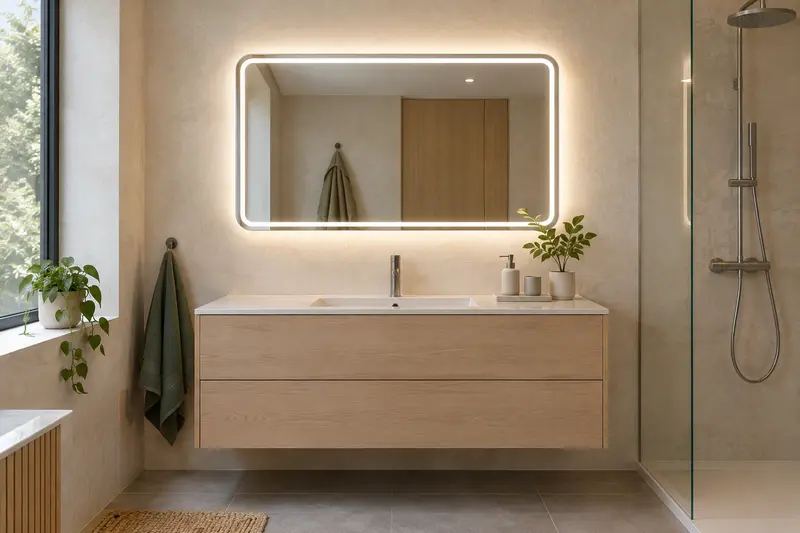Miroir mural combinant lumière frontale et halo rétroéclairé